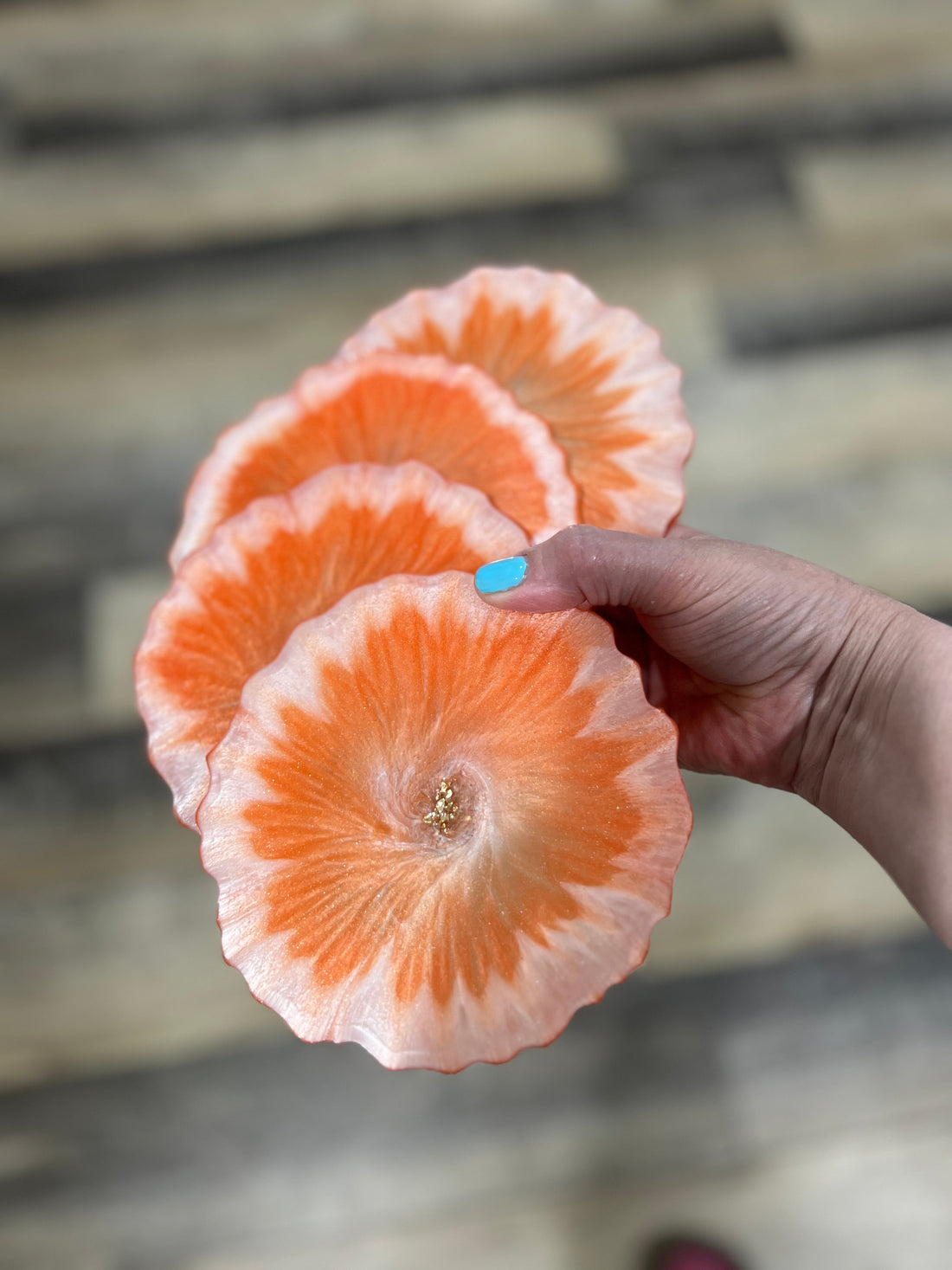Set of 4 orange and white coasters