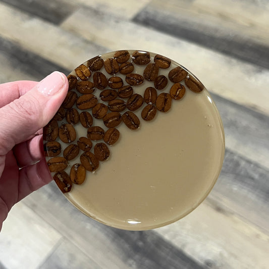 Coffee Bean Resin Coasters – Handmade Round Set of 4 with Real Beans