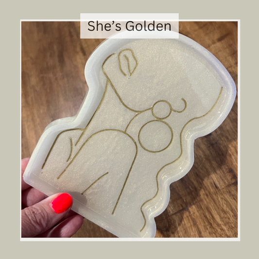 Ivory Resin Trinket Dish – She's Golden-  Feminine Silhouette Art with Gold Accents
