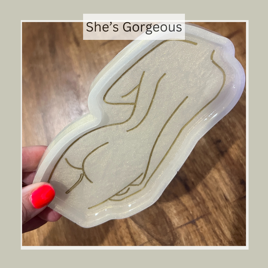 Ivory Resin Trinket Dish – She's Gorgeous Feminine Silhouette Art with Gold Accents