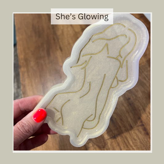 Ivory Resin Trinket Dish – She's Glowing - Feminine Silhouette Art with Gold Accents