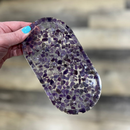 Oval Tray White with genuine Amethyst
