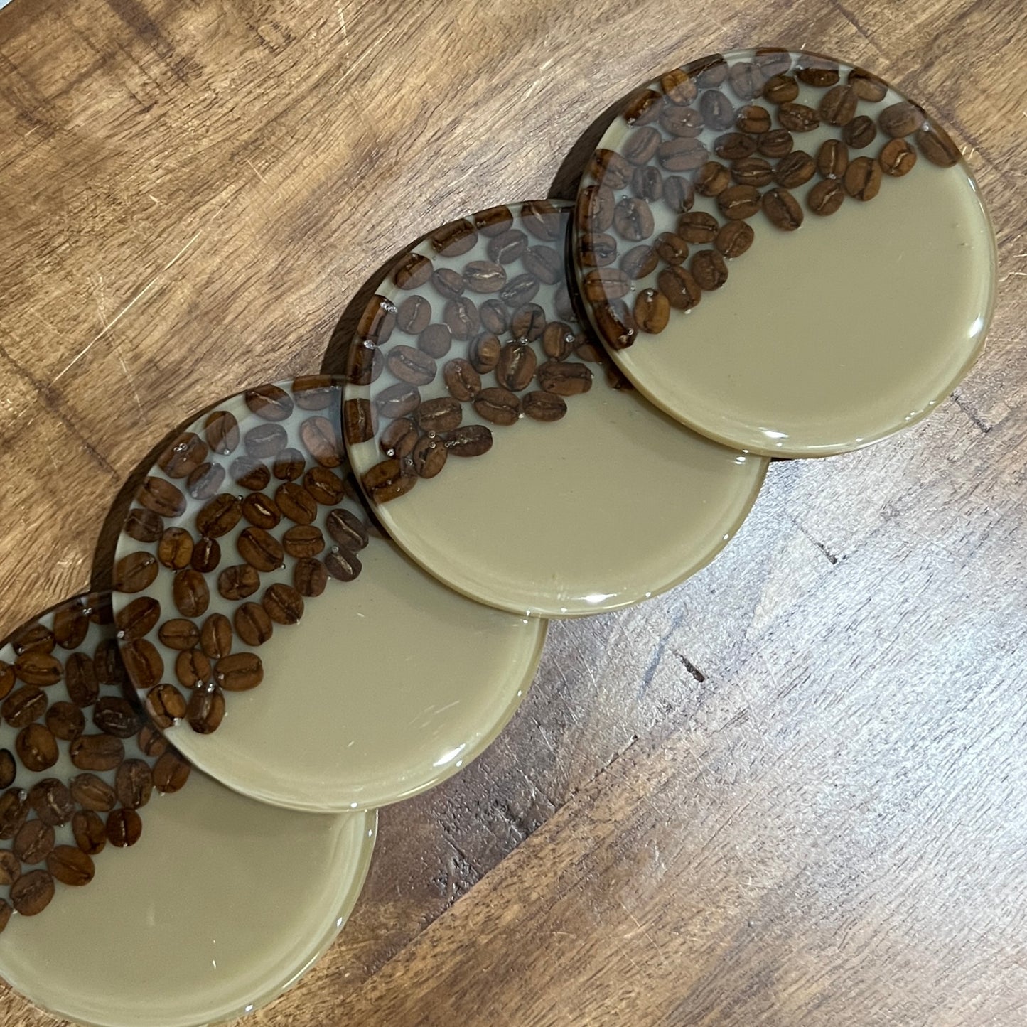 Coffee Bean Resin Coasters – Handmade Round Set of 4 with Real Beans
