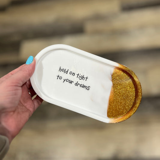 Oval Tray White with Bronze Accent