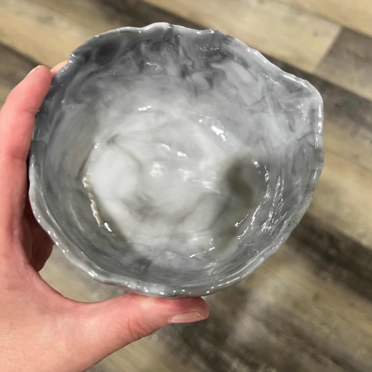 Handmade Resin Bowl – Grey & White Marbled Finish with Irregular Edge