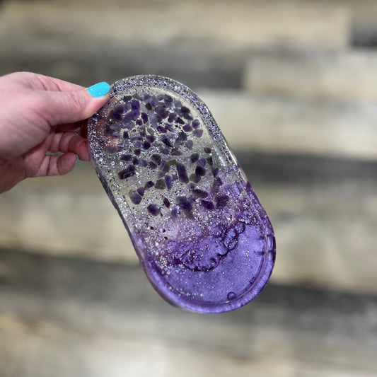 Oval Tray White with genuine Amethyst and Purple sparkle