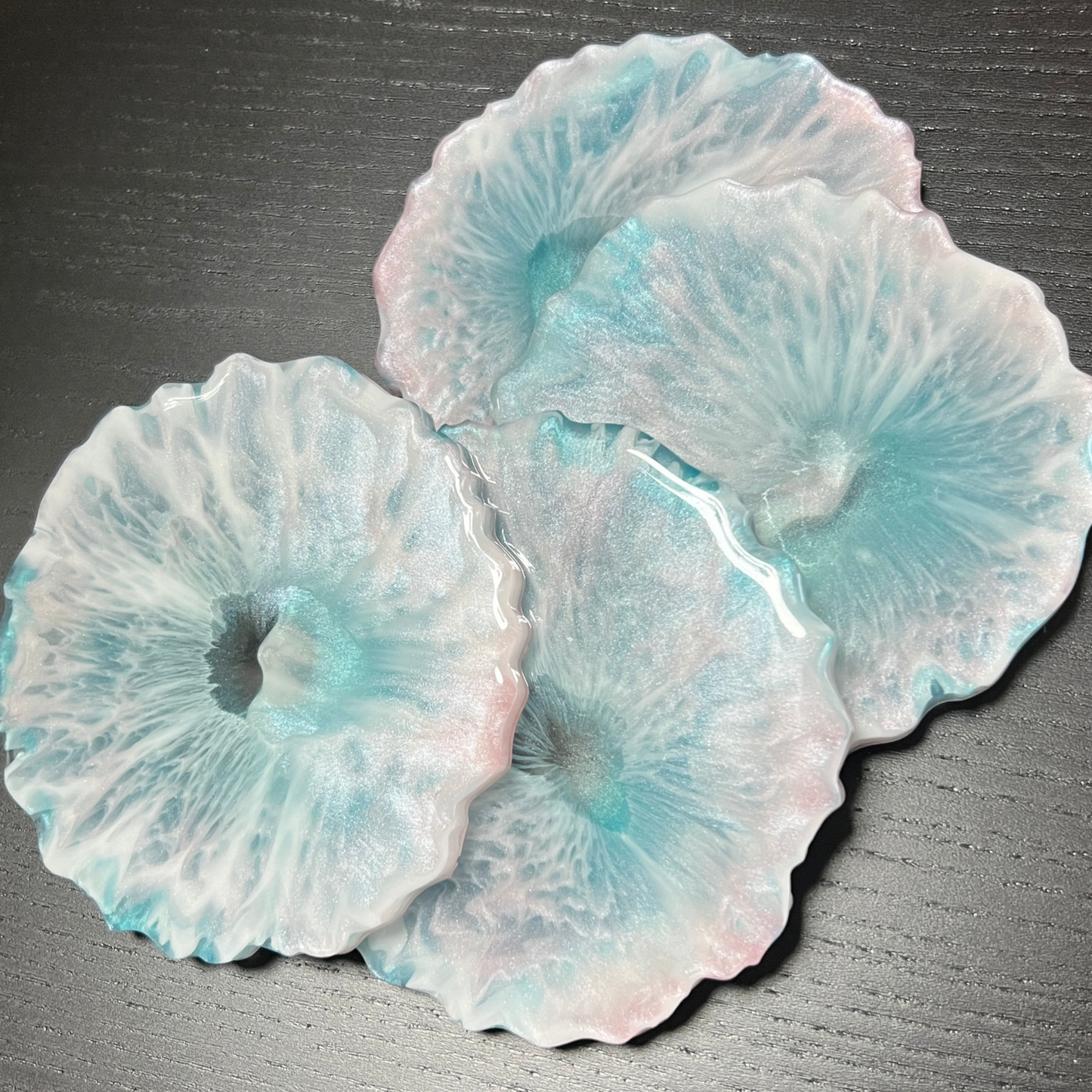 Pastel Pink & Blue Resin Coaster Set | Handmade Ocean-Inspired Coasters | Set of 4