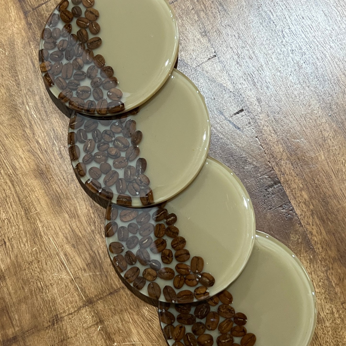Coffee Bean Resin Coasters – Handmade Round Set of 4 with Real Beans